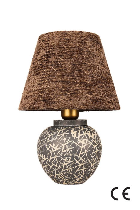 Opviq Hidra Lámpara de Mesa de Cerámica con Tapa de Terciopelo, Marrón y Gris